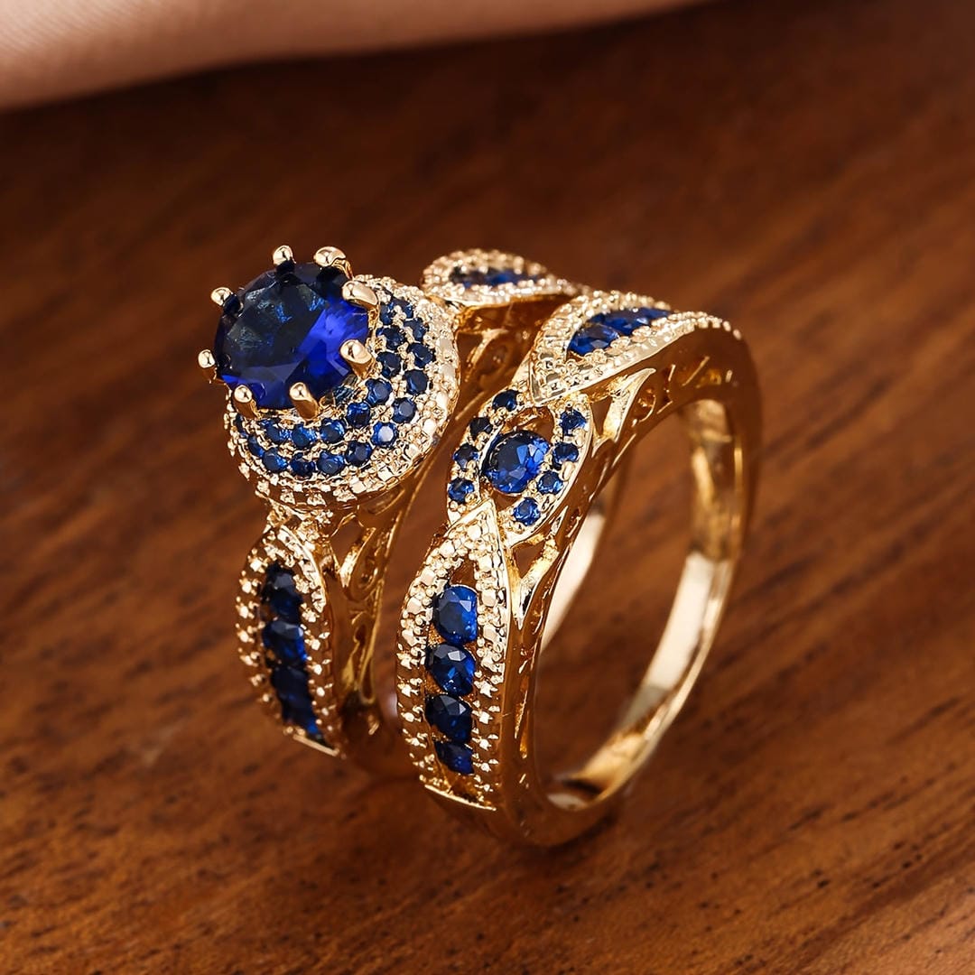 Victoria vergoldeter Saphir Ring-Set