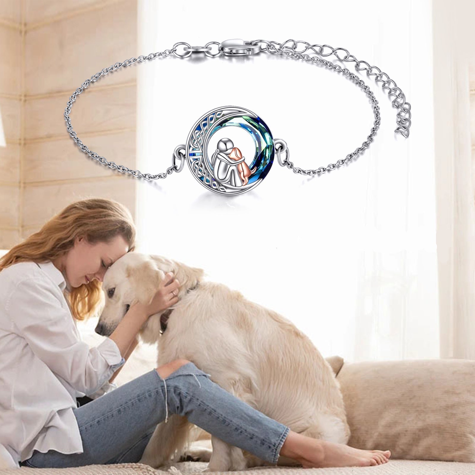 Verstellbares Armband mit Hund Charm aus Sterlingsilber