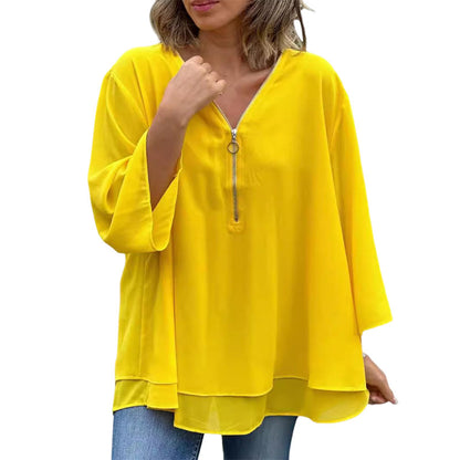 Heidi™ | V-Neck Flowy Zipped Top