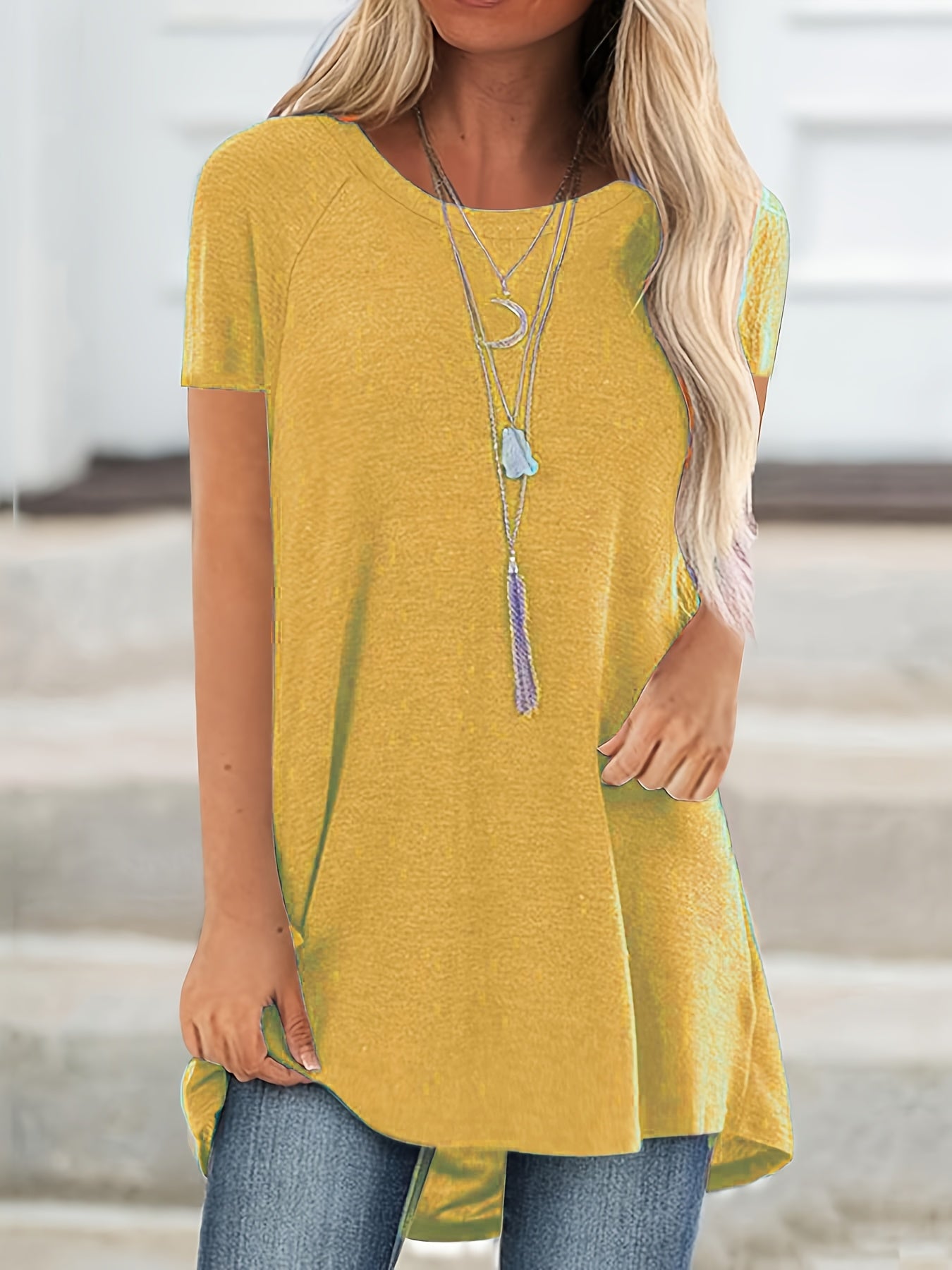 Faye™ - Casual Longline Crew Neck T-Shirt