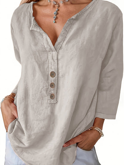 Harper™ - Loose V-Neck Button-Up Top
