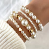 Classy Pearl Heart Bracelet Set