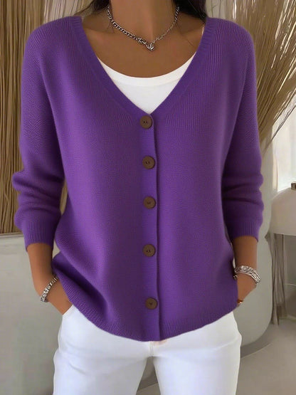 Olivia™ - Long Sleeve V-Neck Button Sweater