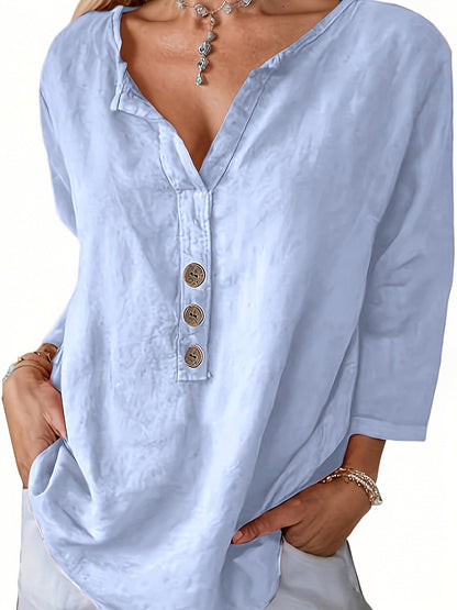 Harper™ - Loose V-Neck Button-Up Top