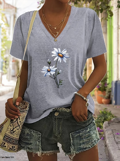 Celine™ - Floral V-Neck Tee