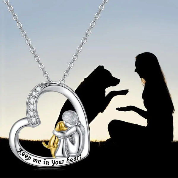 925 Sterling Silver Necklace – Heart & Dog Design with Zirconia