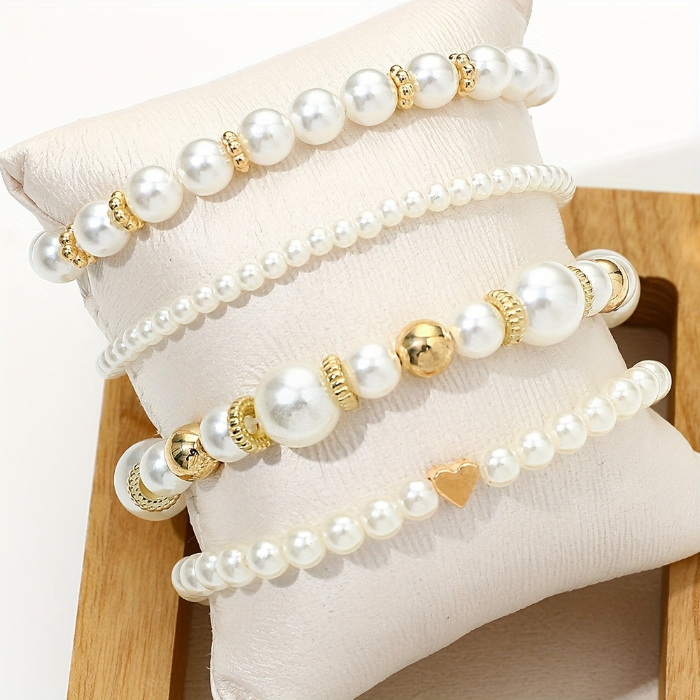 Elegantes Perlenherz-Armband-Set