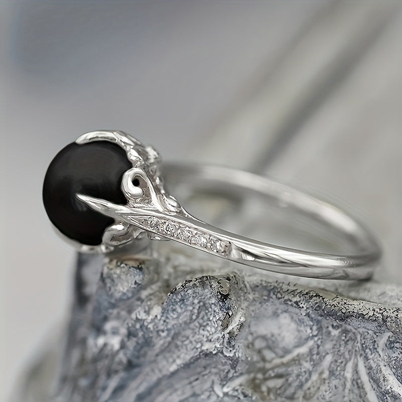 Eleganter schwarzer Vintage Zirkonia Ring