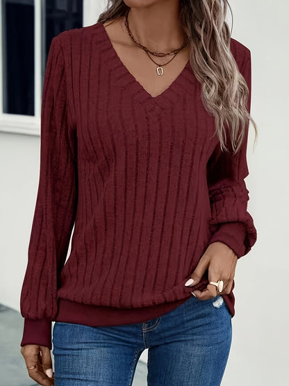 Joan™ - Stylish Ribbed V-Neck Sweatshirt