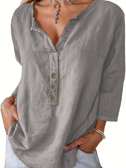 Harper™ - Loose V-Neck Button-Up Top