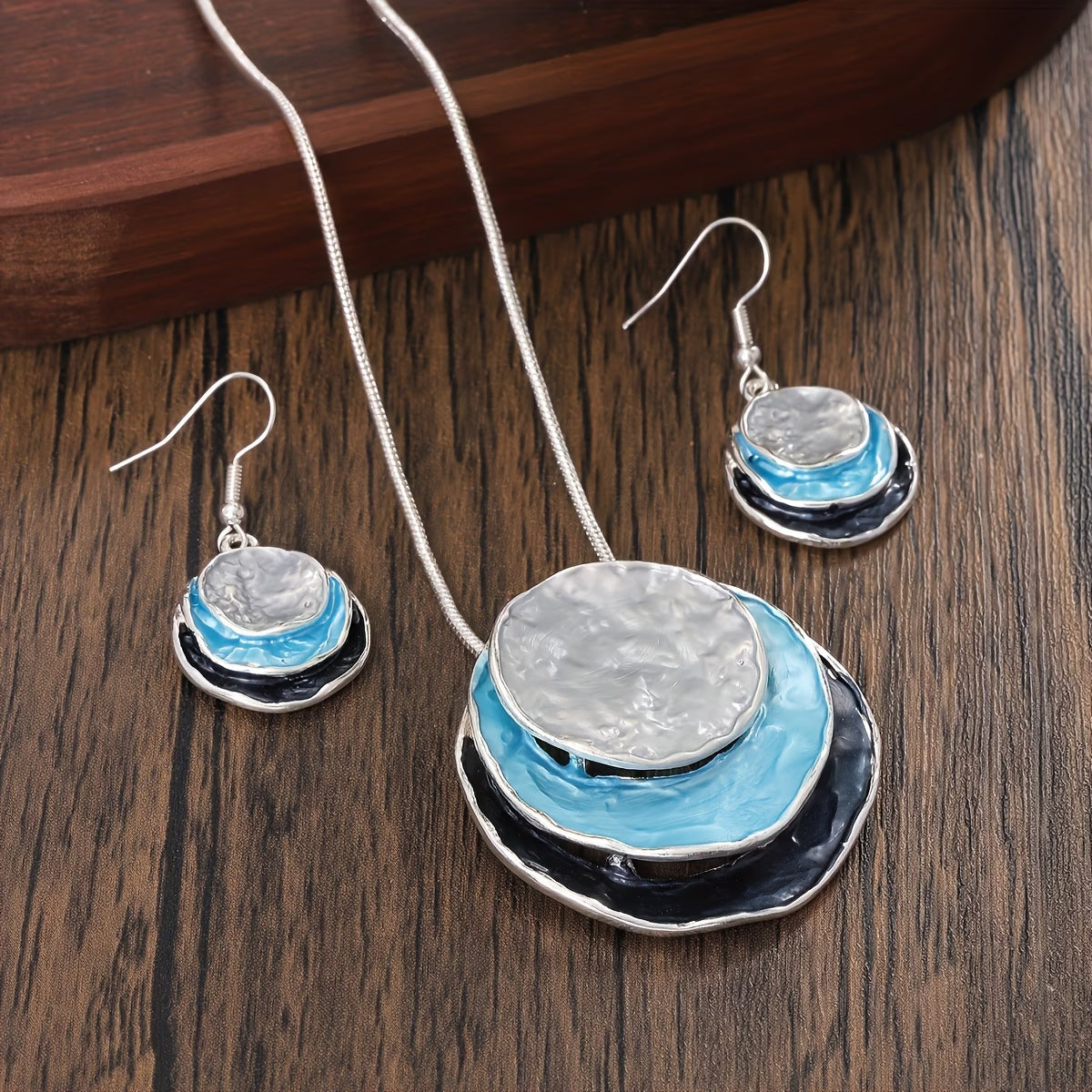 Türkisfarbenes Boho Retro Halsketten-Set