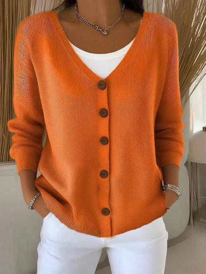 Olivia™ - Long Sleeve V-Neck Button Sweater