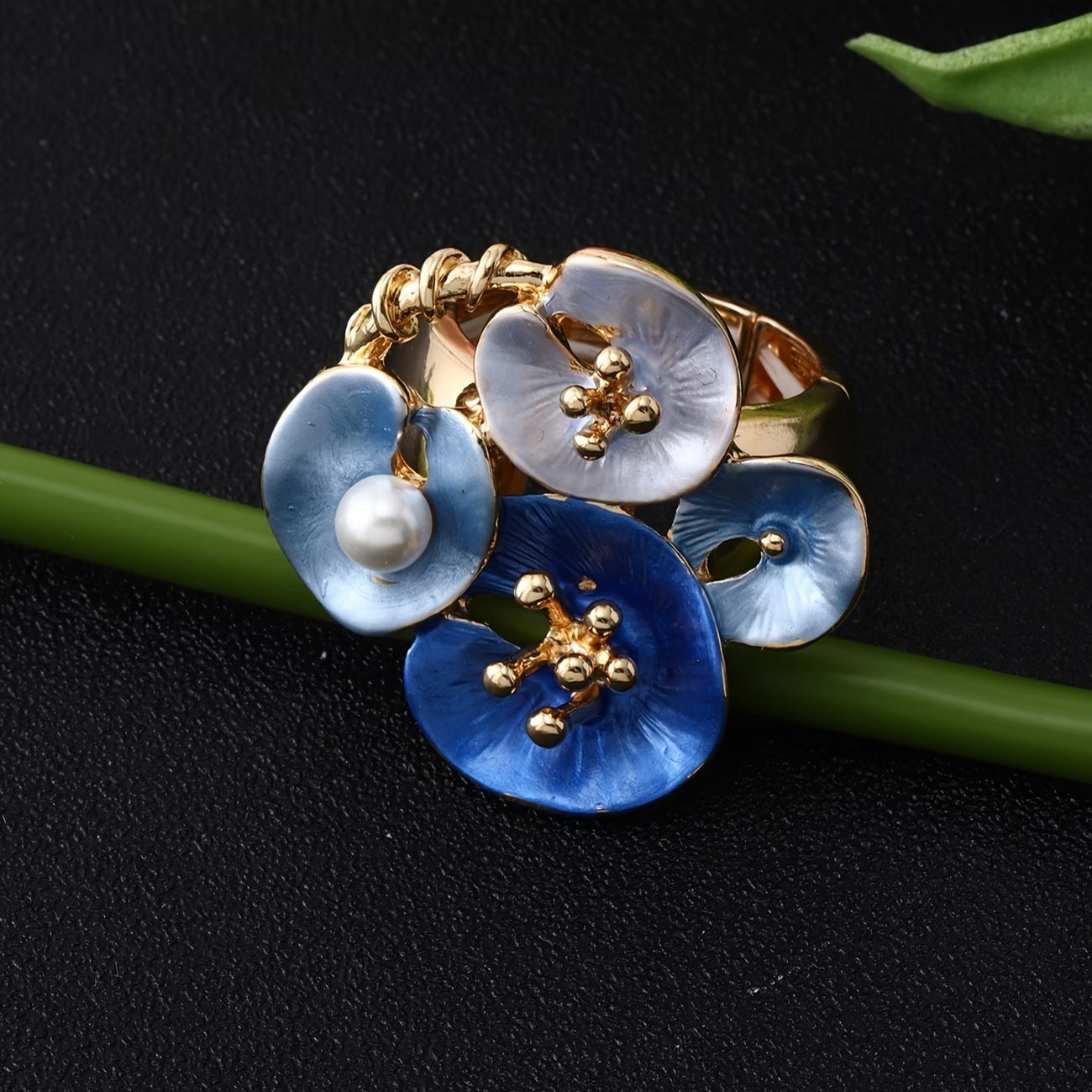 Blauer Floralperlen verstellbarer Statement-Ring