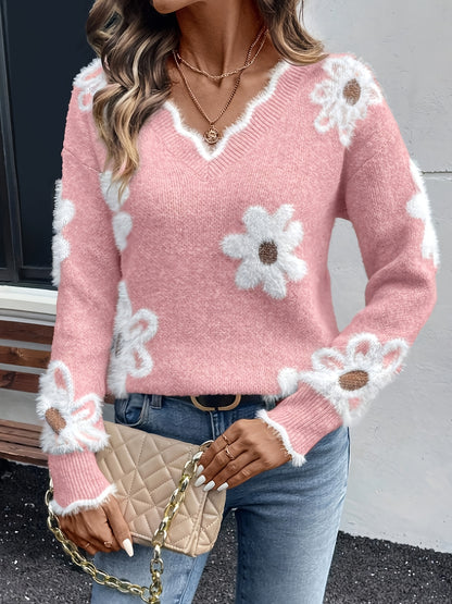 Lory™ - Elegant V-Neck Floral Sweater