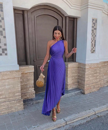 Celeste – Elegant One-Shoulder Midi Dress