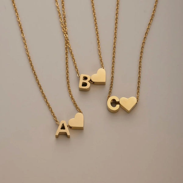 Timeless Initial Necklace with Heart Charm