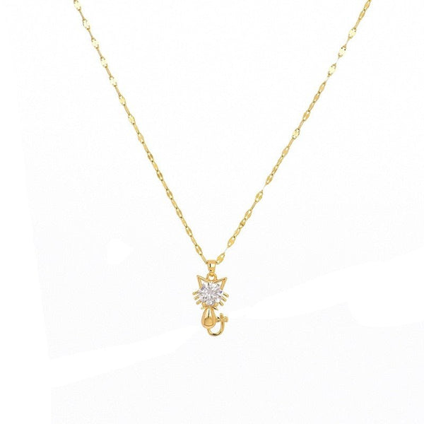 Gold platted cat necklace with zircon