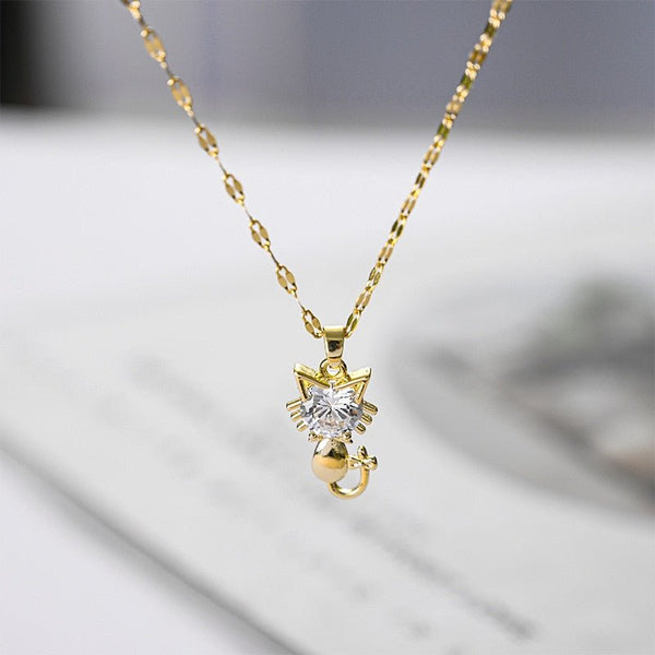 Gold platted cat necklace with zircon