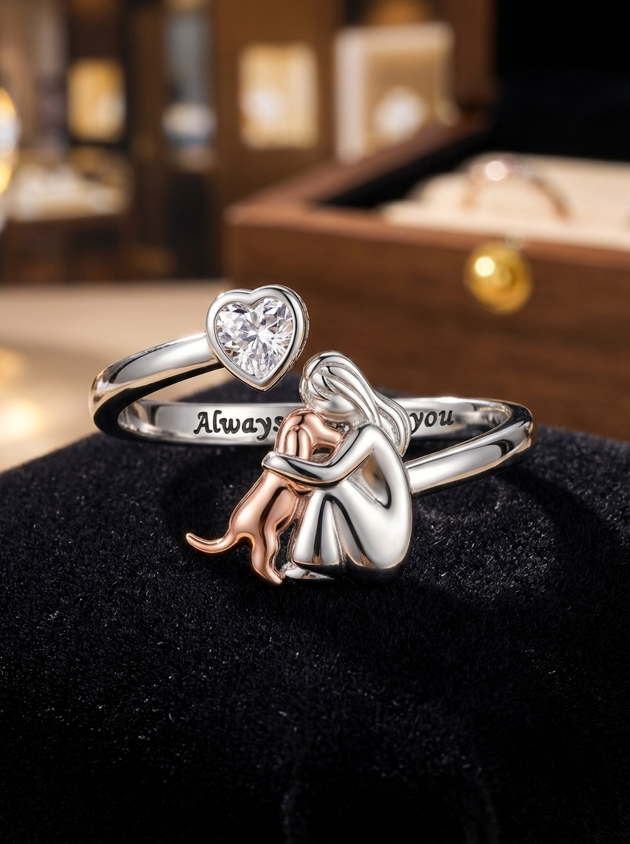 Handgefertigter Ring aus 925 Sterling Silber mit herzförmigem Zirkonia – Verstellbare Passform