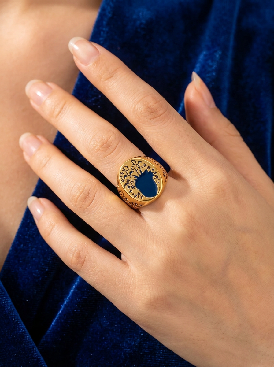 Blauer Blüten Vintage Goldring