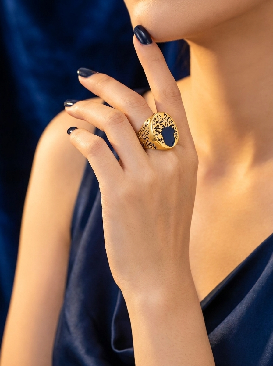 Blauer Blüten Vintage Goldring