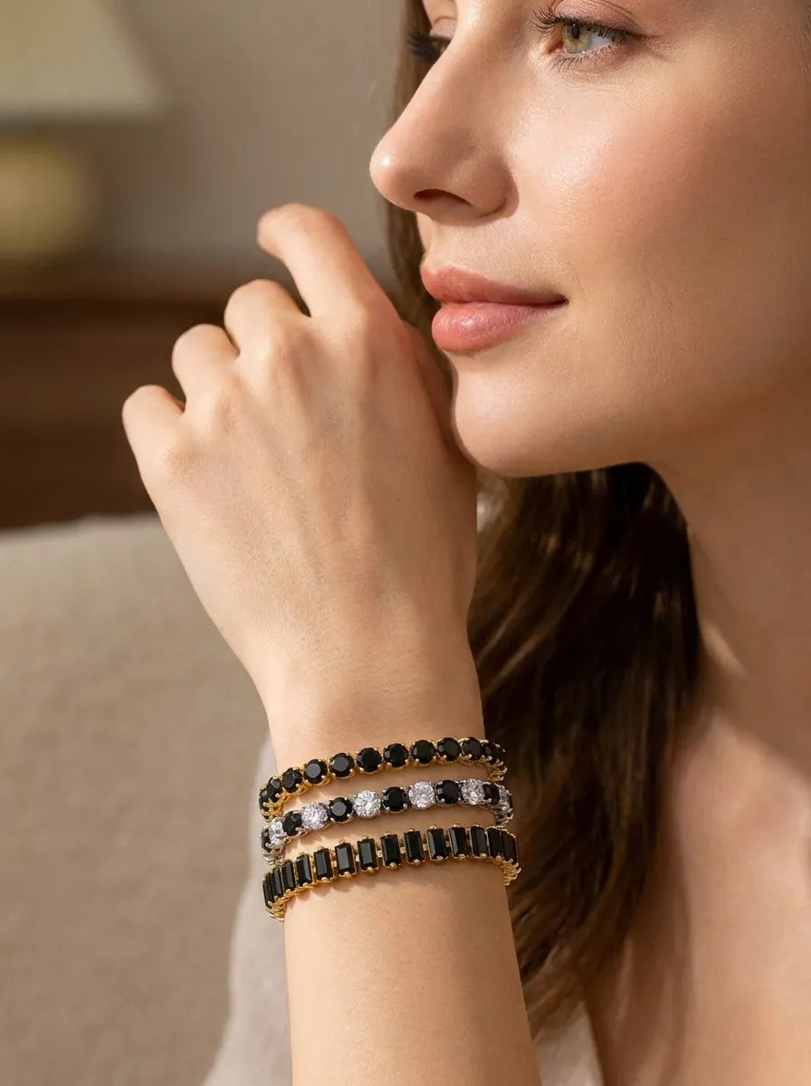 Elegantes Onyx Kupfer Armband Set