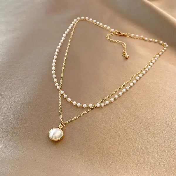 Gold Layered Pearl Pendant Necklace