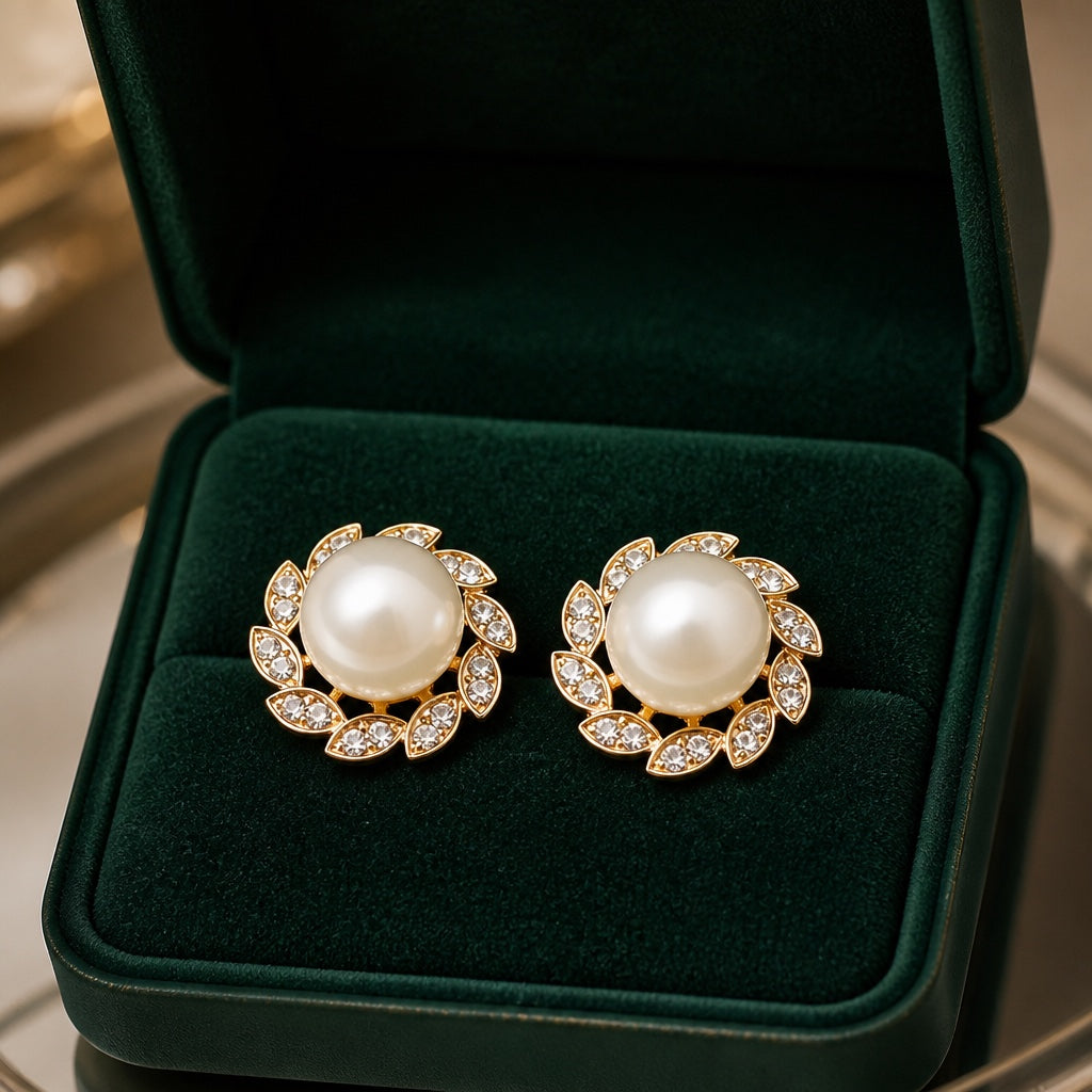 Elegante Perlenblatt Ohrringe