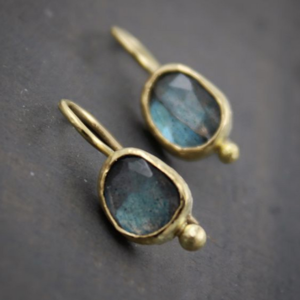 Blue Inlaid Stone Golden Earrings