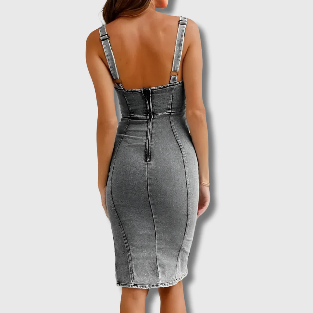 Hester - Slim Fit Halter Denim Dress