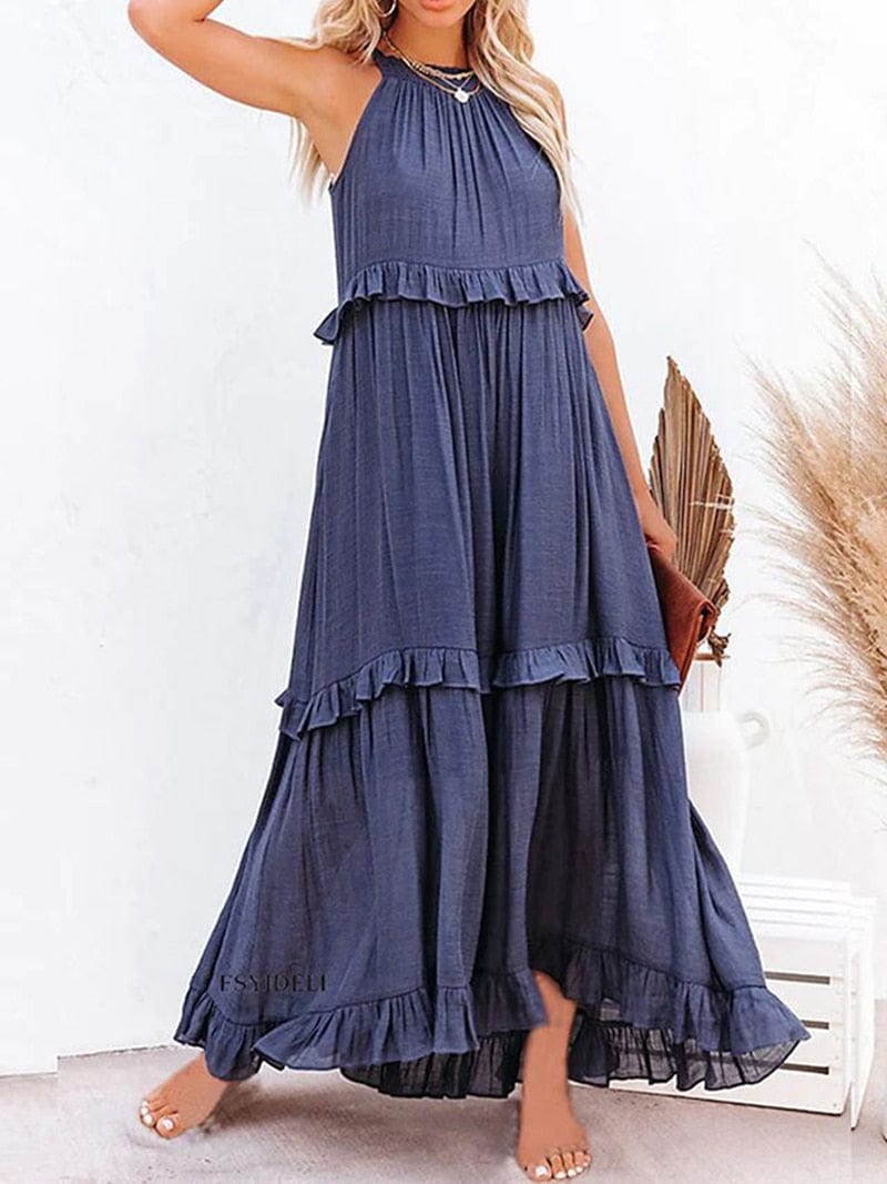 Anna™ Marine Blue Loose Summer Festive Maxi Dress
