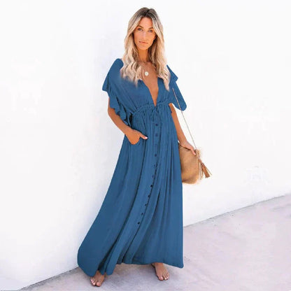 Anouk™ - Maxi Navy Blue Ibiza Beach Dress