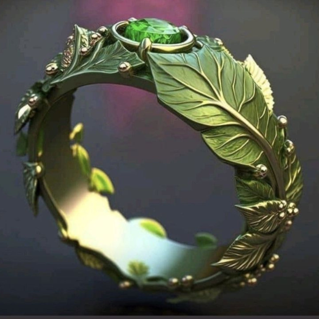 Exotischer Grüner Blatt-Ring