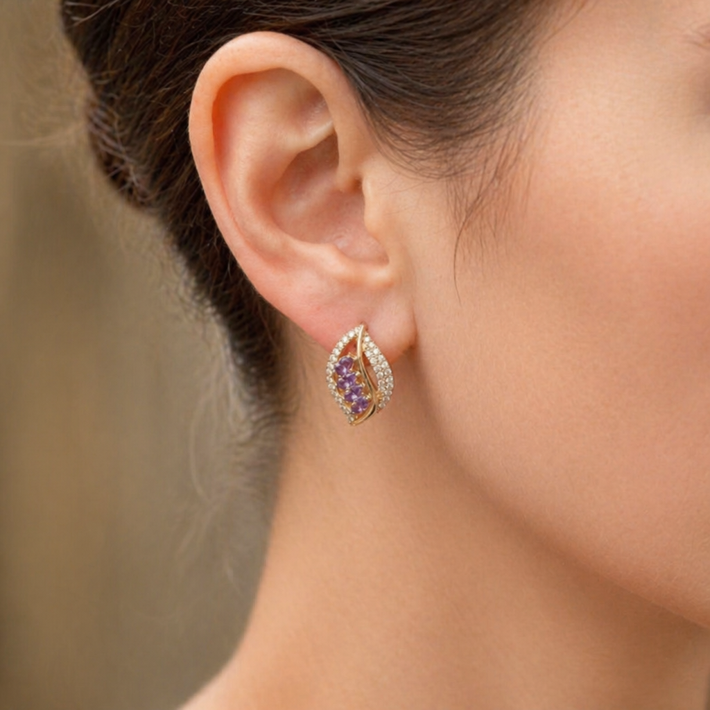 Elegante violette Feder Roségold Ohrringe