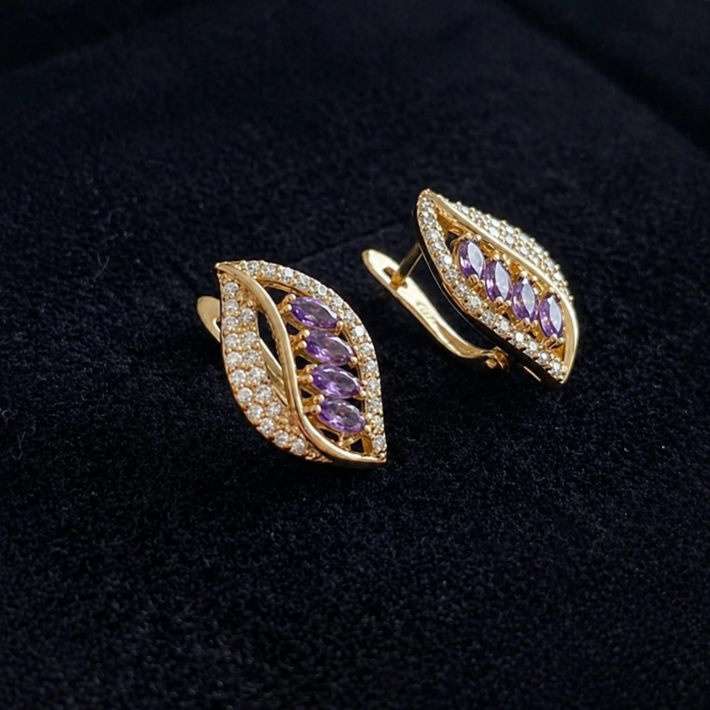 Elegante violette Feder Roségold Ohrringe