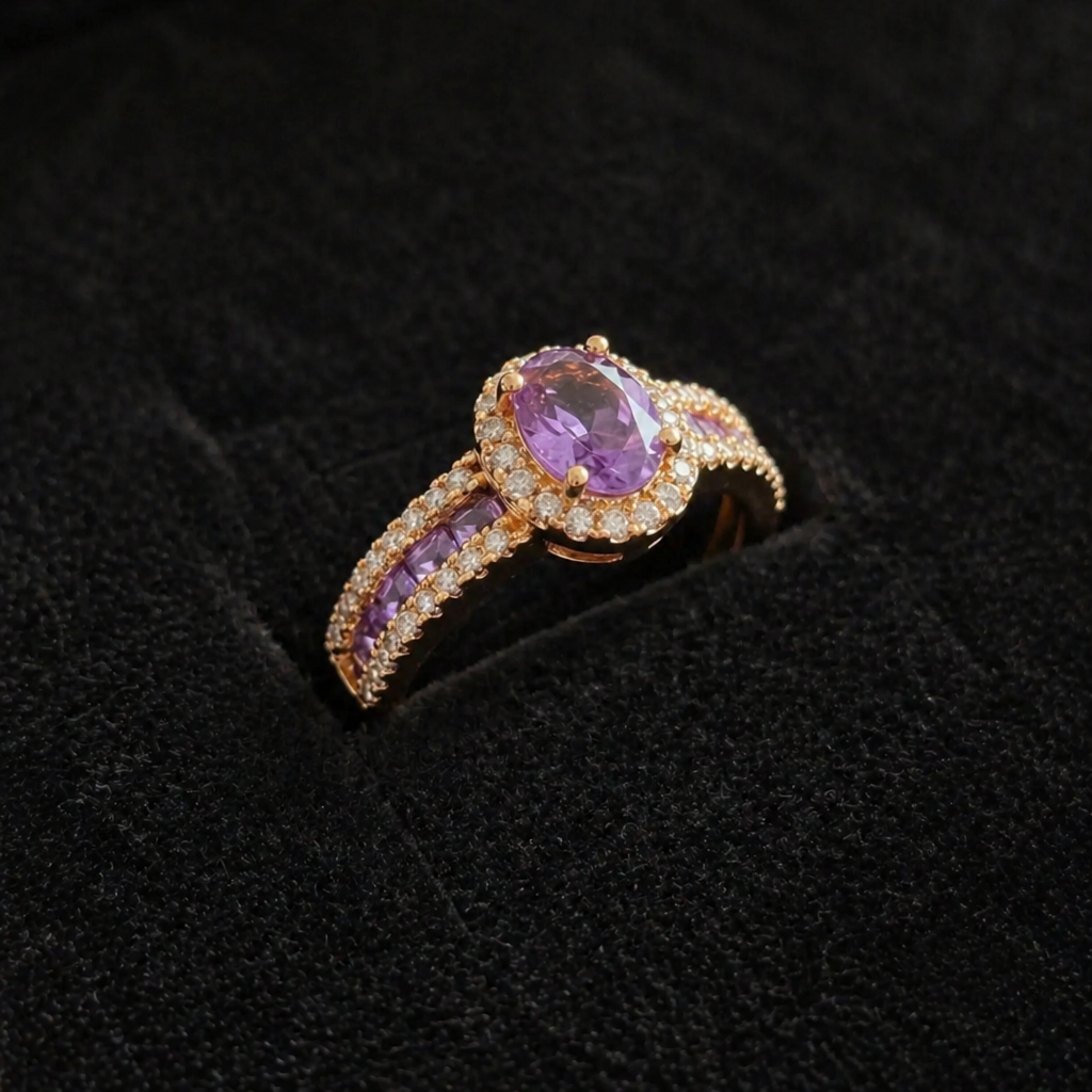 Eleganter violetter Lumina Ring aus Roségold