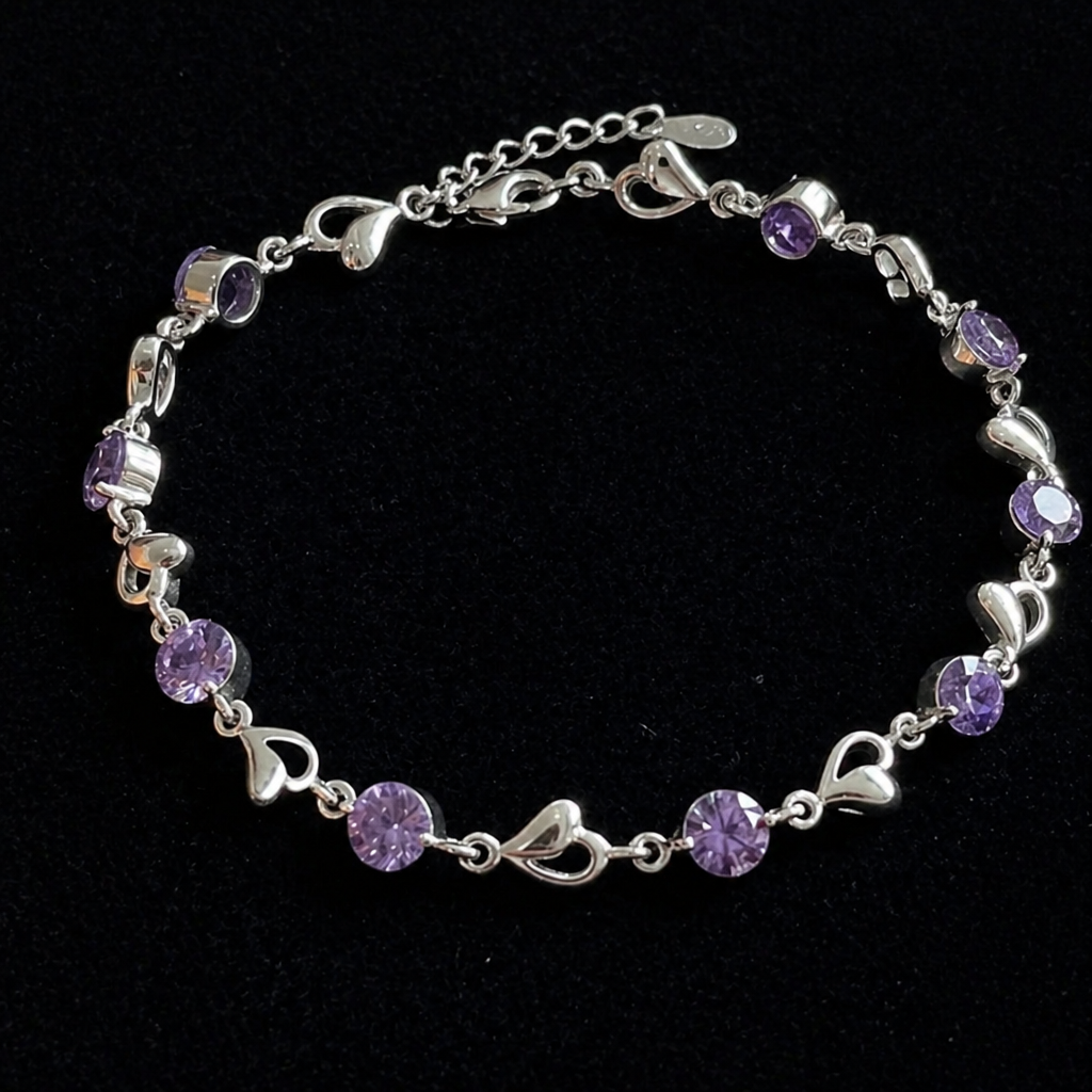 Elegantes Amethyst-Herz-Anhänger-Armband