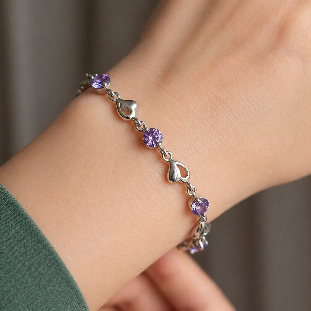 Elegantes Amethyst-Herz-Anhänger-Armband