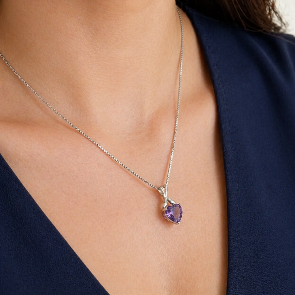 Elegante violette Edelstein Halskette aus Weißgold