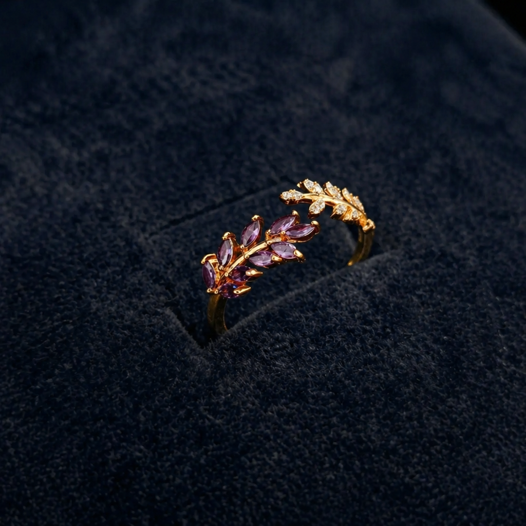 Eleganter Gold-Amethyst-Ring mit Kurven