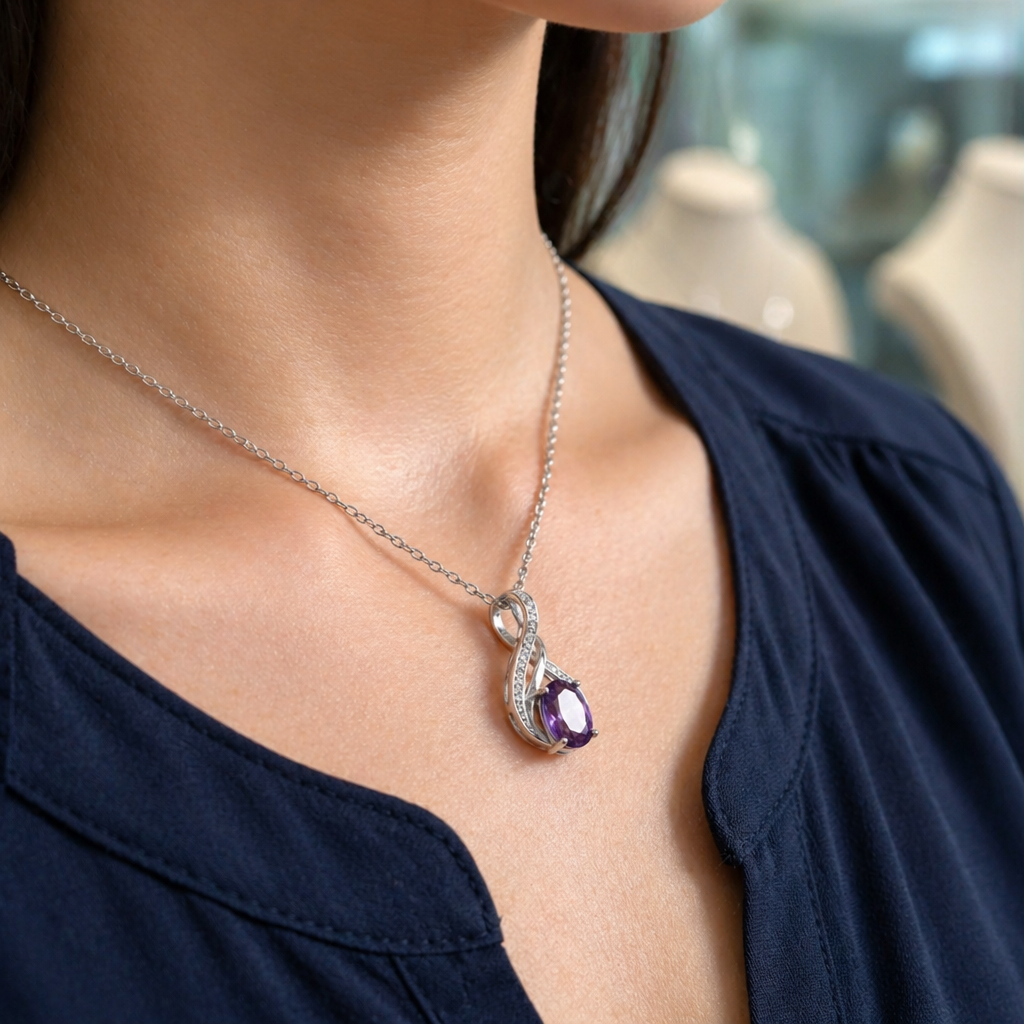 Elegante Amethyst-Halskette aus Weißgold