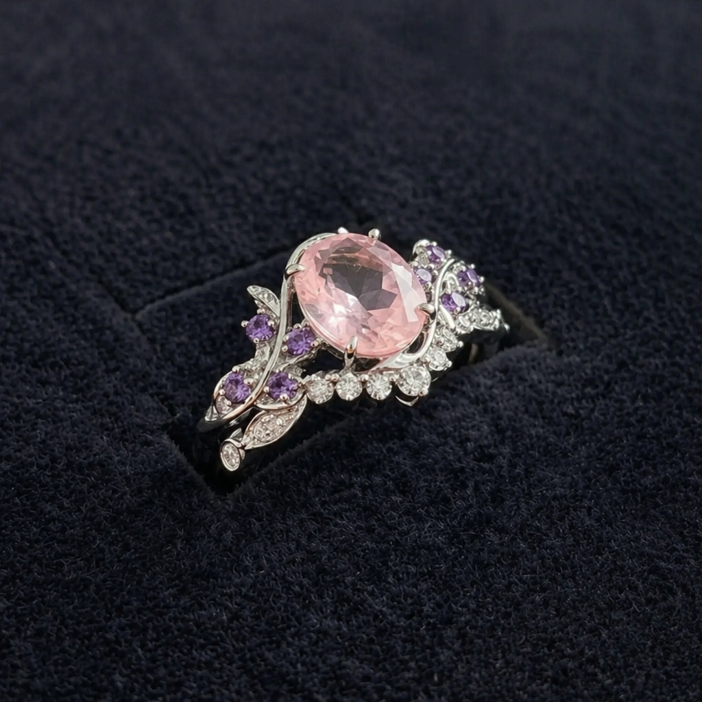 Eleganter Blattmotiv Weißgold-Ring-Set