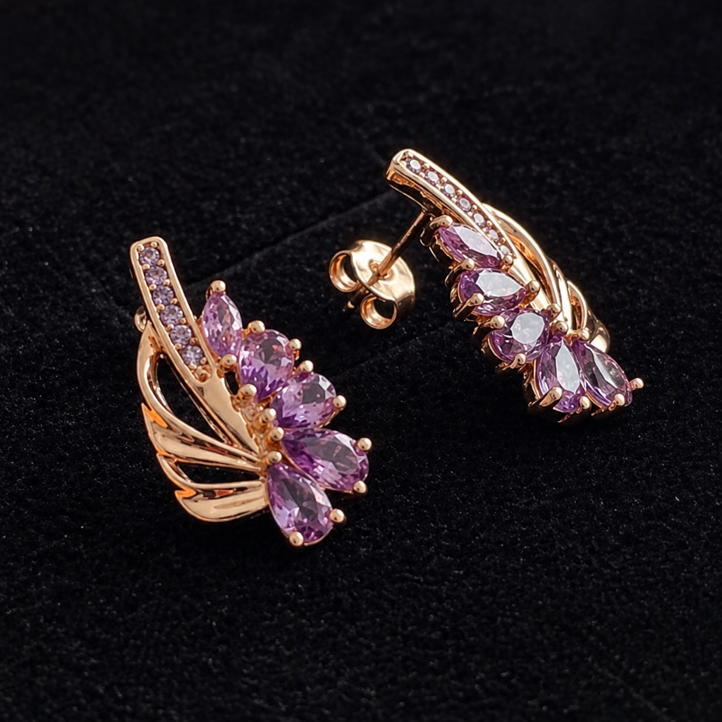 Elegante Amethyst-Flügel Ohrringe aus Roségold