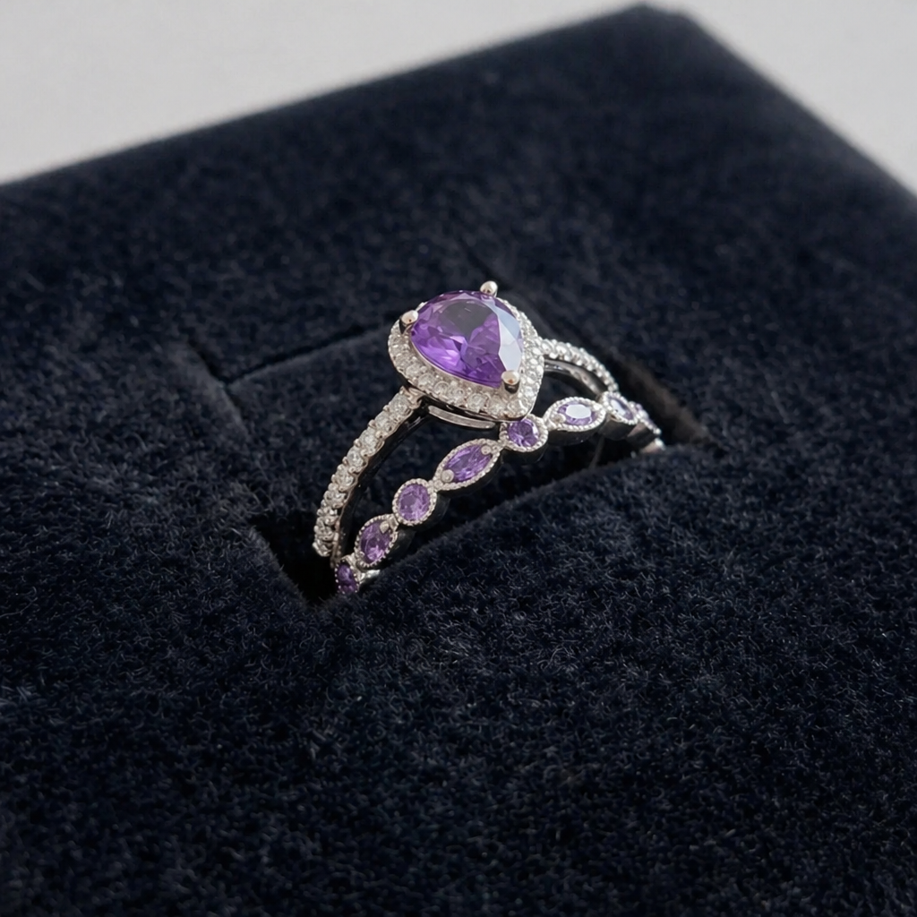 Elegantes Tropfen-Amethyst-Gold-Set