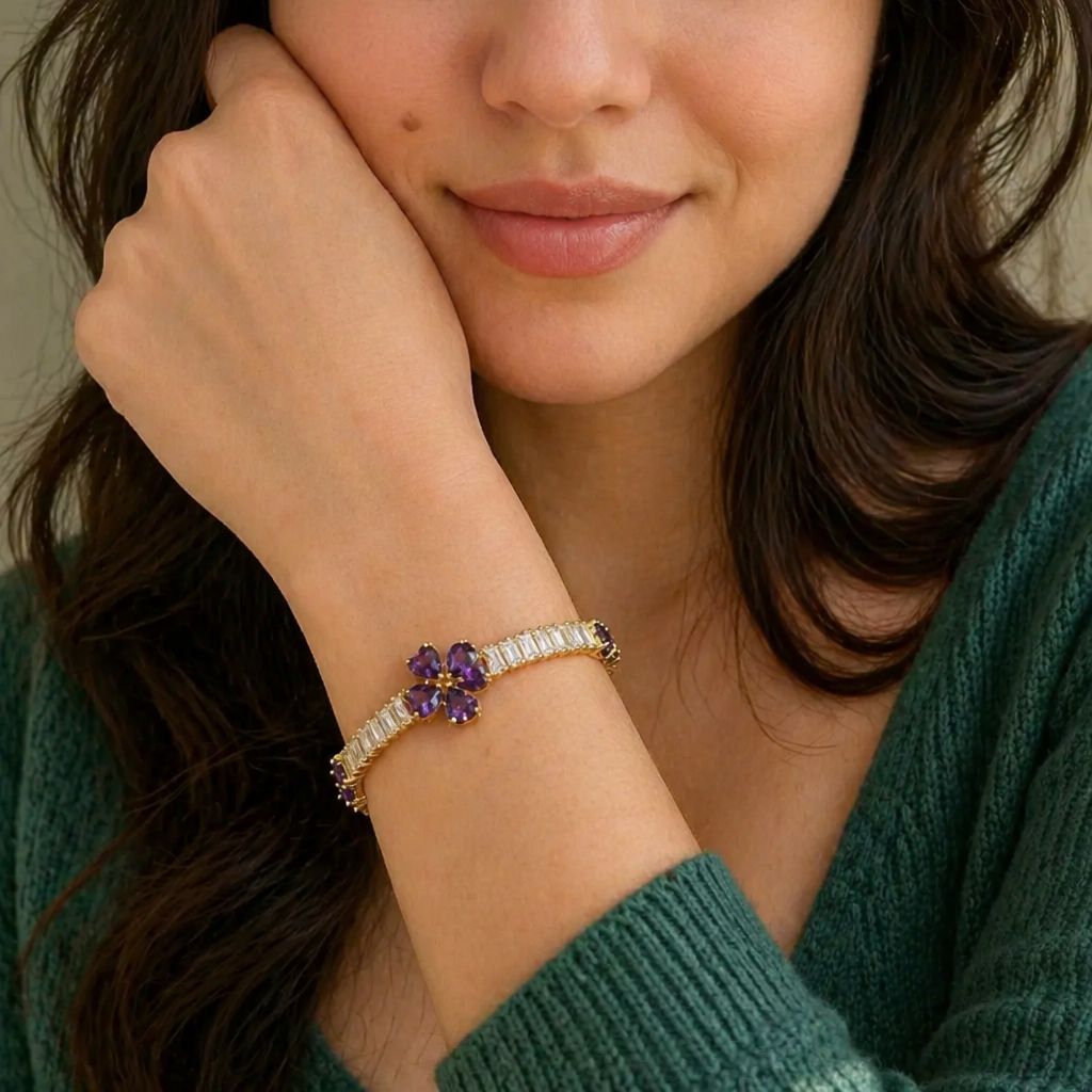 Elegantes Amethyst-Gold-Armband