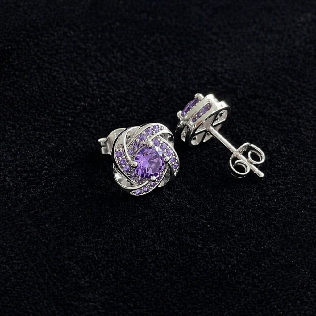 Elegante lila Kristallknoten Ohrringe