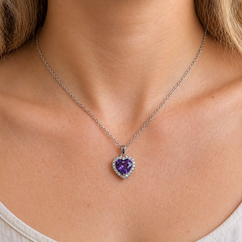 Elegante herzförmige Amethyst-Halskette
