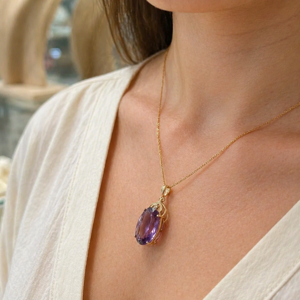 Elegante Amethyst-Gold-Halskette