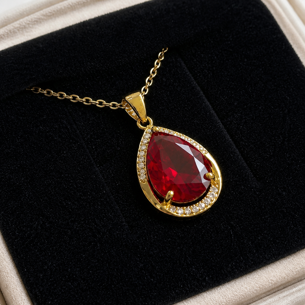 Elegante Rubin-Tropfen-Goldkette