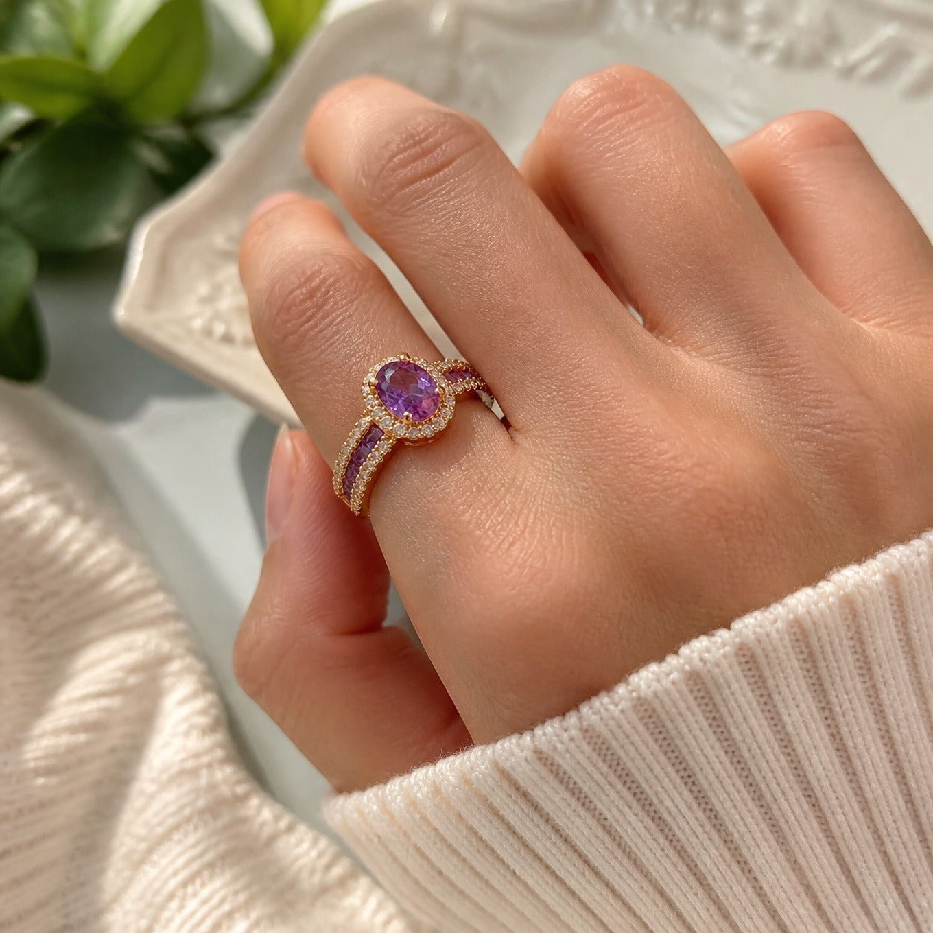 Eleganter violetter Lumina Ring aus Roségold